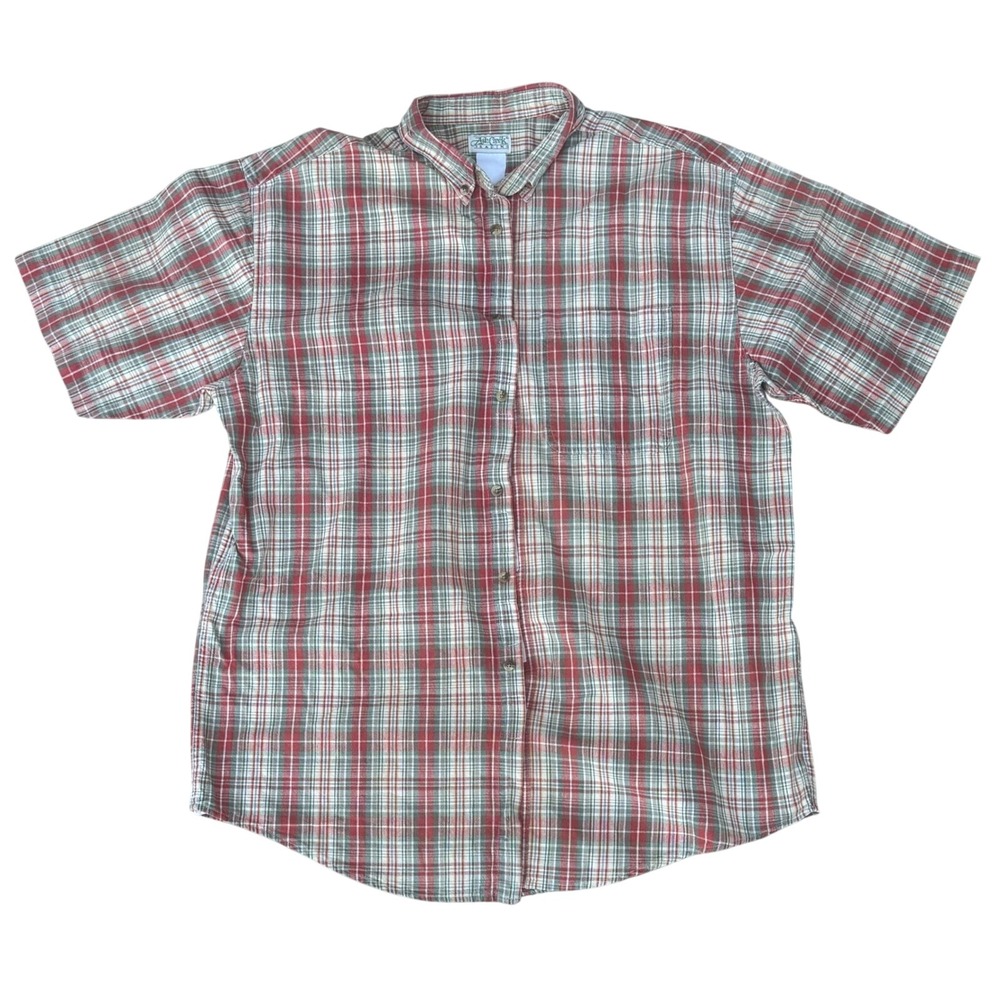 Vintage Ash Creek Trading Plaid Short‎ Sleeve Button Down Shirt Cotton L